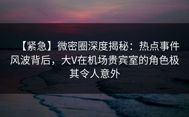【紧急】微密圈深度揭秘:热点事件风波背后,大V在机场贵宾室的角色极其令人意外 【紧急】微密圈深度揭秘:热点事件风波背后,大V在机场贵宾室的角色极其令人意外